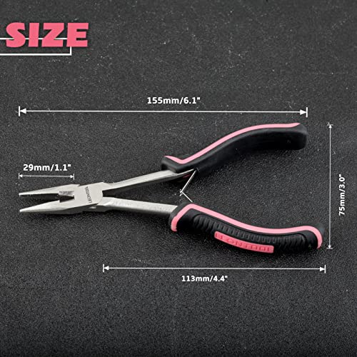 Long Reach Long Nose Pliers with Wire Cutter 6 Inches Small Chain Nose Pliers with Teeth for Jewelry Making Non-slip Handles Long Reach Pliers Working In Tight Spaces, Pink Tool for Women - style: Long Nose Plier