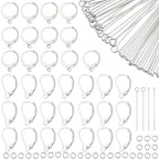 1 Box 180Pcs Stainless Steel Leverback Earring Hooks Earring Hook Making Kit with Loop Hypoallergenic Head Eye Pins Jump Rings No Tarnish Lever Back Earwire Clasps for Jewelry Making DIY - color: Silver