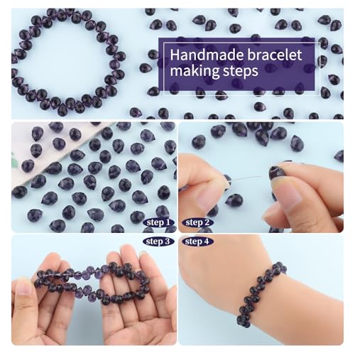 100pcs Purple Violet Faceted Crystal Glass Beads 8x10mm, Shiny Teardrop Glass Beads for Jewelry Making, Crystal Beads for Bracelet Necklace Earring DIY Craft - color: Purple Violet