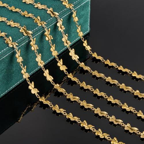 UMAOKANG 2 Meters Gold Plated Stainless Steel Chains for Jewelry Making Butterfly Chain Link Jewelry DIY Supplies - color: Gold Butterfly