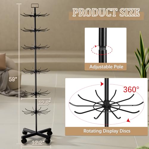 Retail Display Stand Store Display Rack 6 Tier Metal Spinning Display Stand Rack with Wheels Keychain Jewelry Stocking Hat Stand with Hooks for Malls, Showroom, Retail Store (6 Tier Black) - color: 6 Tier Black