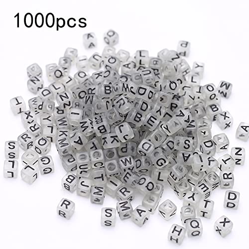 1000Pcs Luminous Square Letter Beads Glow in The Dark Cube Beads Glow Letter Bead Acrylic Luminous Alphabet Bead for Jewelry Making Bracelets Necklaces Key Chains - color: Glow-black(6mm)