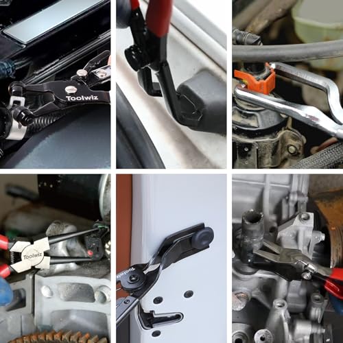 Toolwiz 6 pcs Fuel Line Pliers Set, Hose Clamp Plier, Panel Removal Tool, Hose Removal Plier, 30 Degree Push Pin Pliers, 2 pc 9" Electrical Disconnect Tool for Automotive Repair with Storage Bag - style: 6 Pack