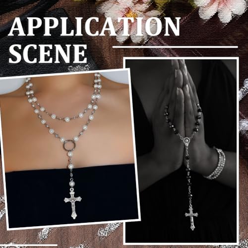 SUNNYCLUE 1 Box 48Pcs Rosary Charm Cross Charms Antique Silver Oval Chandelier Component Links Easter Tibetan Style Alloy Crosses Crucifix Pendants for Jewelry Making Necklace Bracelet Women DIY Craft - style: Rosary Charm 2