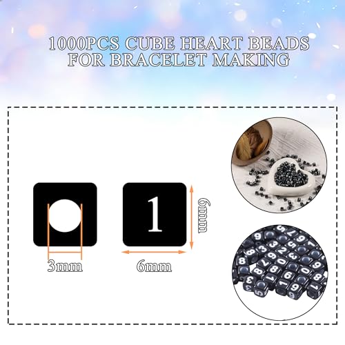 1000pcs Black Acrylic Number Beads 6x6mm Mixed Cube Number Beads 0-9 for Bracelets Necklaces Jewelry Making - color: Black Mixed White Number 0-9