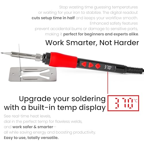 Soldering Iron Kit, 60W 120V Digital LED Display 5-in-1, Solder Wire, Flux Rosin Paste, Mini Stand, Sponge, Portable Fast Heating Welding Tool for Electric Repair Hobby DIY from Plusivo - color: Digital Soldering Iron Kit 7