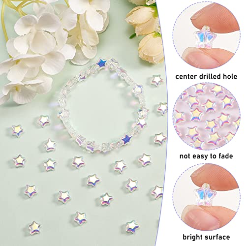 UR URLIFEHALL 100 Pcs Clear AB Star Glass Beads Twinkle Star Beads Tiny Glass Beads for Earring Bracelet Necklace Jewelry DIY Craft Making - color: 100pcs-8x8.5x4mm-clear AB plated star glass beads