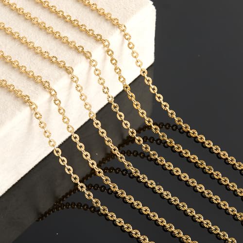 KYUNHOO 16.4 Feet Gold Chain for Jewelry Making Embossed Circle Chains on Spool Gold Plated Stainless Steel Chain Necklace with Lobster Clasps and Jump Rings for DIY Bracelet Earring - color: Oval Gold