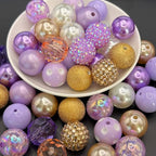 50PCS Bubblegum Beads 20mm，Large Beads for Jewelry Making，Round Circle Chunky Bead for Craft Pen Keychain Bracelets, beadable for Dog cat Collar Necklace (Mixed Gold/Purple/White) - color: Mixed gold/purple/white