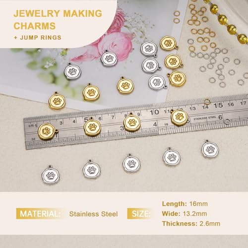 UMAOKANG 20pcs Stainless Steel Jewelry Making Charm Set Paw Charm Pendant for Women Necklace Bracelet DIY Bulk Charms - color: Paws Gold Silver