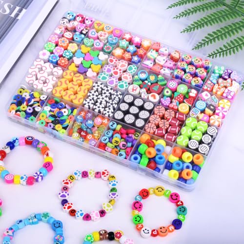BBita 1000PCS Polymer Clay Beads Bracelet Making kit, 24 Style Cute Fun Sports Ball Beads Baseball Basketball Soccer Rugby Volleyball Football Charms, DIY Bracelet Making kit - color: A5#Style 5