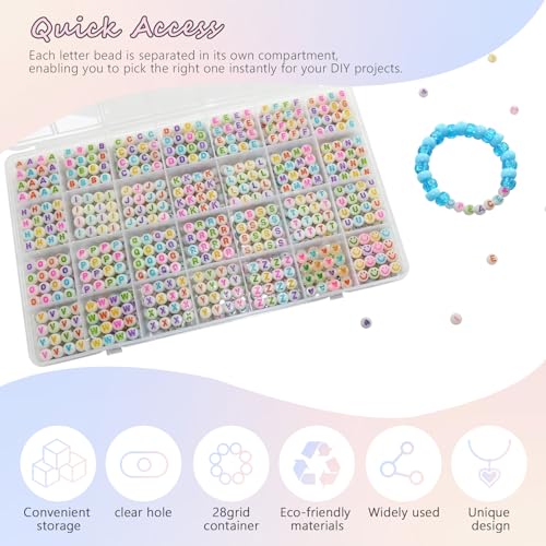 Looconi 1400pcs Colorful Letter Beads that Glow in the Dark 7x4mm Alphabet A-Z and Smiley Heart Beads for Jewelry Bracelet Making - color: Glow-colors