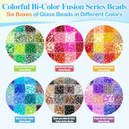 XSEINO About 7200pcs 144 Colors 6mm Crackle Glass Beads Bracelet Making Kit,6Box Different Style Crack Series Colorful Crystal Beads for Bracelet Jewelry Making,DIY Crafts,Friendship Bracelets - color: All 6 Series