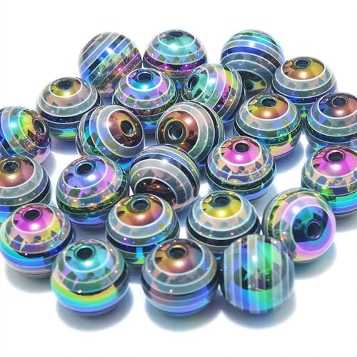 Mixed Lots Shiny AB Color Acrylic Faceted Bead DIY Beading Hairband Bracelets Necklace Craft Embelishment (Black-Transparent Rainbow Stripe) - color: Black-Transparent Rainbow Stripe