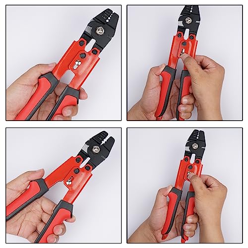 Fishing Crimping Tool Kit Fishing Crimping Pliers + 400pcs Crimp Sleeves Fishing Leader Rigging Wire Line Cutter Crimping Tool 10in High Carbon Steel Crimper Swager