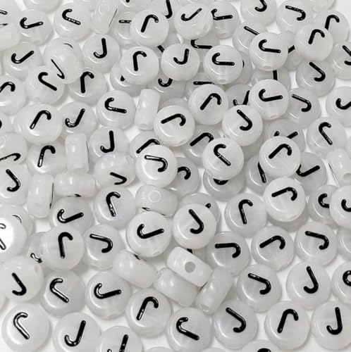 200PCS Letter Beads Glow in The Dark 4x7mm Acrylic Alphabet Letter J Beads for Jewelry Making Bracelet - color: J-200PCS