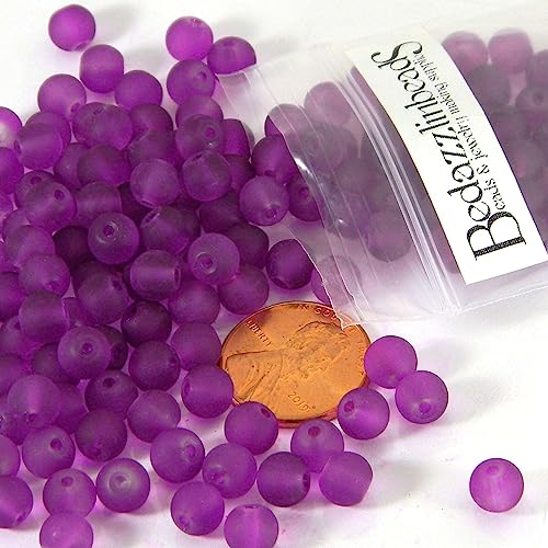 100 Matte Frosted Translucent 6mm x 5mm Round Loose Glass Jewelry Spacer Beads with 1.2mm Hole in Many Colors (Purple) - color: Purple