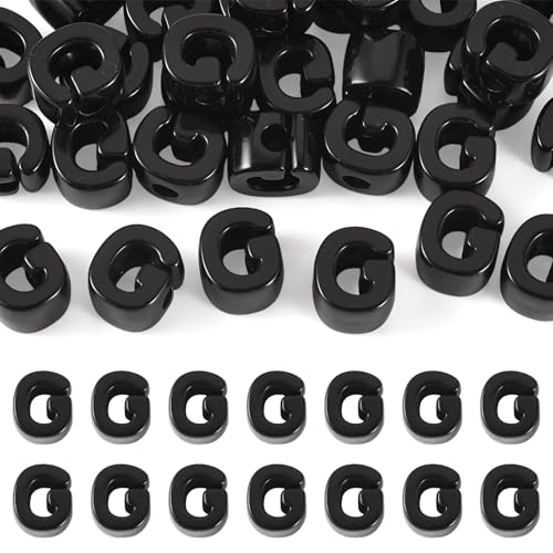 30Pcs Large Hole Letter Beads Black Acrylic European Beads 3D Letters G Chunky Bead Initial Alphabet Bead for Key Chains Bracelets Necklace DIY Craft Bag Charm Kit Arts Projects - color: Black-G