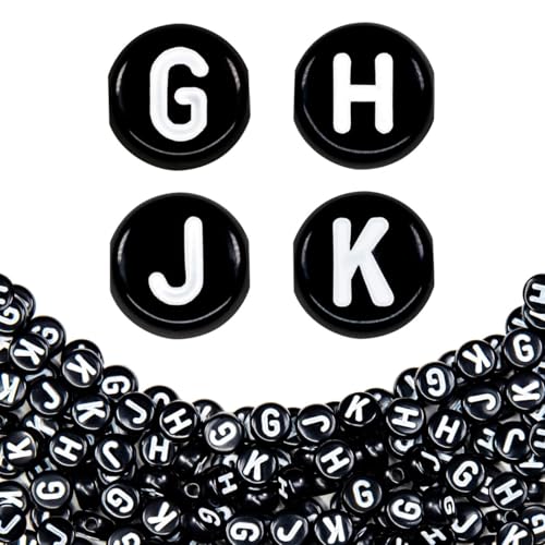 360Pcs 4X7mm Acrylic Letter Beads for Jewelry Making - White Round Vowel Letter E Beads for Bracelets, Necklaces, DIY Crafts - color: 03 GHJK, size: Black & White