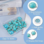 Pandahall 70Pcs Tibetan Style Teardrop Turquoise Connector Charms - Round Bohemian Earring Retro Antique Silver Western Link for DIY Boho Necklace Jewelry Making