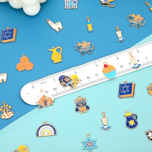MARFOREVER 40 Pcs/20 Pairs Hanukkah Charms for Jewelry Making, Chanukah Blue White Enamel Charm Star of David Bangle Pendants for Bracelet Necklace Earrings Making Hanukkah Gift Decoration Accessories - style: Hanukkah