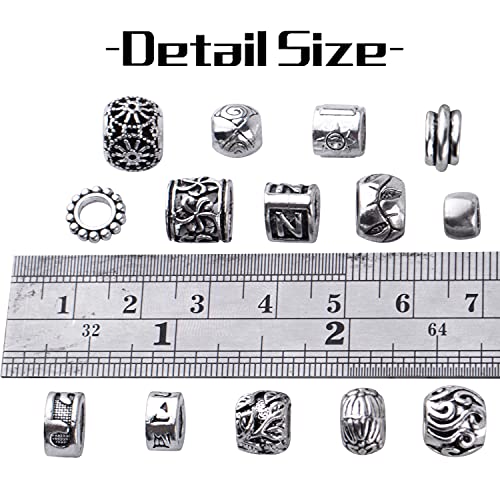BronaGrand 100g Antique Silver Column, Tube, Barrel, Round Spacer Beads, Large Hole, Zinc Alloy, 4mm-30mm, DIY Jewelry Making Supplies - color: Antique Silver