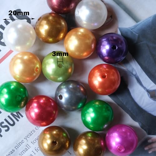 80PCS 20MM Bubblegum Beads for Pens, Mixed Color Pearls Disco Ball Chunky Large Acrylic Round Beads for Bag Focal Beadable Pen Keychain Making Jewelry Bracelet Making DIY Crafts - color: Pearls Beads