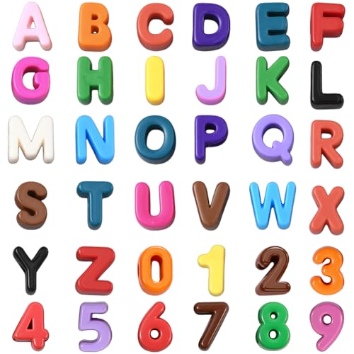 36Pcs Letter Shaped Beads Large Hole Acrylic Beads Opaque Colorful A to Z Alphabet Number Educational European Loose Smooth Spacers for Educational Jewelry Bracelets Necklaces DIY Crafts - style: Style 3