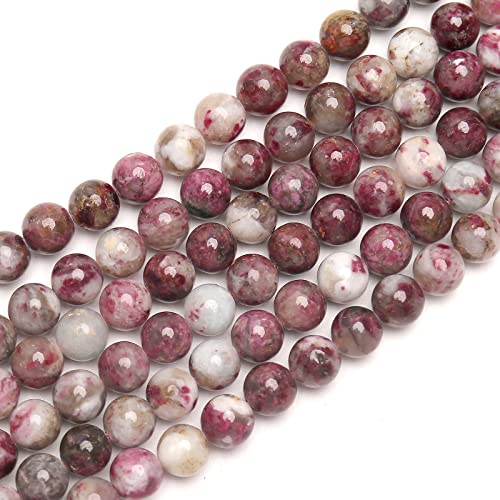70PCS Natural 8MM Healing Gemstone, Plum Blossom Tourmaline Energy Stone Round Loose Beads, Semi-Precious Crystal Beads with Free Elastic String for Jewelry Making DIY - color: Plum Blossom Tourmaline