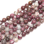 70PCS Natural 8MM Healing Gemstone, Plum Blossom Tourmaline Energy Stone Round Loose Beads, Semi-Precious Crystal Beads with Free Elastic String for Jewelry Making DIY - color: Plum Blossom Tourmaline
