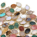 QSLLER 10 Pcs Natural Stone Connectors,Faceted Egg Shape Natural Semi-Precious Stone Pendant Charms DIY for Necklace or Jewelry Making