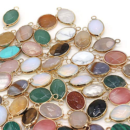 QSLLER 10 Pcs Natural Stone Connectors,Faceted Egg Shape Natural Semi-Precious Stone Pendant Charms DIY for Necklace or Jewelry Making
