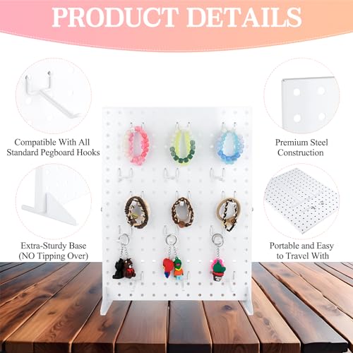 Peg Board Display Stand with 15 Hooks, Tabletop Metal Pegboard Shelf for Craft Shows & Fairs, Retail Stores, Vendors Arts and Crafts Finishing - 17x13Inch & White - color: White