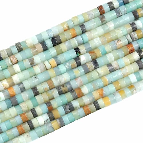 150pcs 2x4mm Natural Amazonite Tube Shape Beads Loose Flat Round Cylinder Flat Spacer Stone Beads for Bracelet Earrings Jewelry Making - color: Amazonite, size: 2x4mm Tube shape