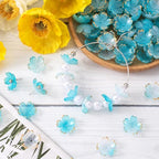 100Pcs Cherry Blossom Beads, 5-Petal Acrylic Flower Beads, Mini Spacer Beads Hair Charms Halloween Christmas for Bracelets Earring Jewelry Making- Blue - color: Blue, A Styles