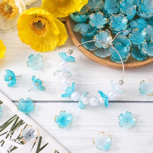 100Pcs Cherry Blossom Beads, 5-Petal Acrylic Flower Beads, Mini Spacer Beads Hair Charms Halloween Christmas for Bracelets Earring Jewelry Making- Blue - color: Blue, A Styles
