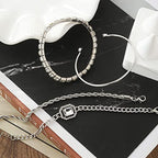 4 Pcs Dainty Gold Silver Bracelets Set for Women 14K Plated Link Cubic Zirconia Paperclip Stake Layering Chain Adjustable Trendy Hand Jewelry - color: Silver