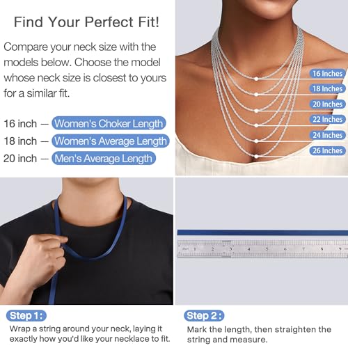 1.5mm 2mm Rope Chain 925 Sterling Silver Chain Necklace for Women, Sturdy Durable Women's Chains Necklace, 16 18 20 22 24 26 Inch - color: 1.5mm Silver, size: 18 Inches (Women's Average Length)