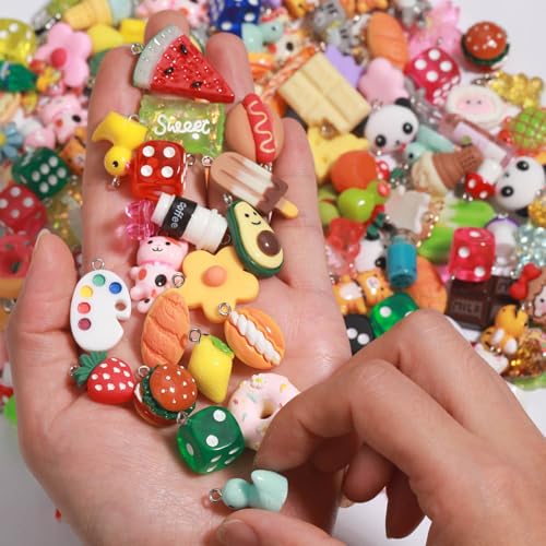 MGGFBLEY Assorted Resin Charms for DIY Bracelet & Keychain Making – Mini Candy, Bear, Fruit & Animal Style Charms for Crafts