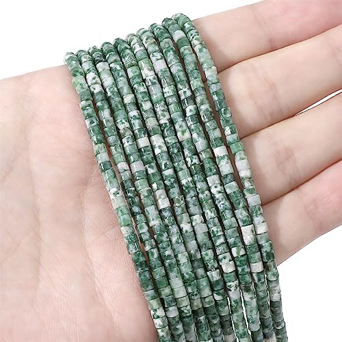 BEADIA Natural African Jade Short Cylinder Beads 2x3mm 155pcs Tube Loose Semi Gemstone Beads for Jewelry Making Design - color: African Jade
