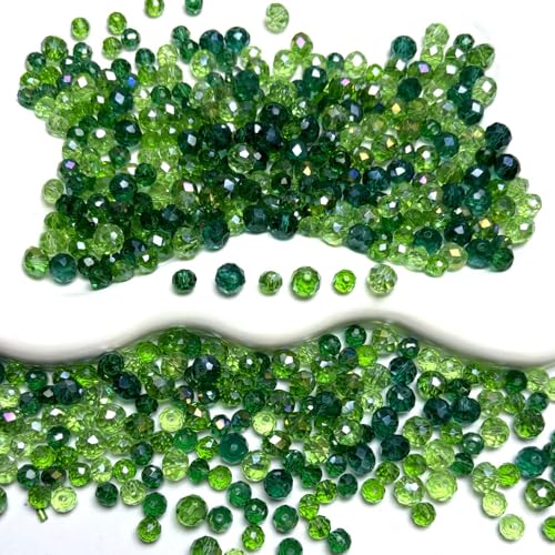 430PCS Green Glass Beads for Jewelry Making, 6/8 mm Green AB Color Crystal Bulk Beads for DIY Bracelet Necklace Earring Craft, 3 Colors Assorted Glass Loose Bead - color: green AB
