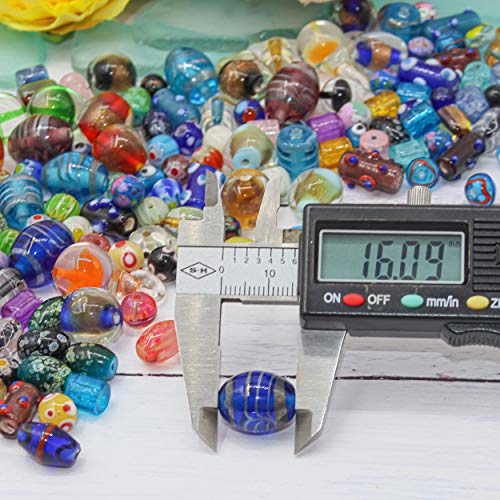 Assorted Glass Beads for Jewelry Making Adults, Bulk Glass Beads for Crafts, Lampwork Murano Bead Mix for Bracelets and Necklaces, Crafting Beads Supplies Kit, Large & Small Beads