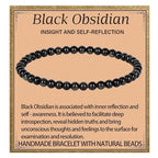 LPBeads Handmade Natural Gemstone Stretch Elastic Bracelet Healing Crystal Round Stone Beads Jewelry Gifts for Women Men - color: Black Obsidian, size: 4mm