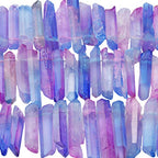 rockcloud Natural Rock Crystal Points Titanium Coated Clear Quartz Sticks Spikes Top Drilled 15 inch Strand,Blue&Rose Red - color: #32-Blue&Rose Red
