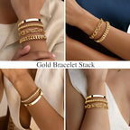 Gold Bracelets Set for Women Stack, Chunky Thick Bracelets Stack for Women Trendy, Simple Dainty Thin Gold Plated Cuff Stackable Bracelets With Beaded Cuban Paperclip Snake Rope Bangle Hand Chain Jewelry - style: Style 16-gold