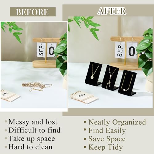 RattanView 24 Pcs Earring Display Stand Necklace Pendant Jewelry Stand Showcase Organizer Display Holder for Earring Pendant Accessory Rack(Black,Straight Style,Velvet)