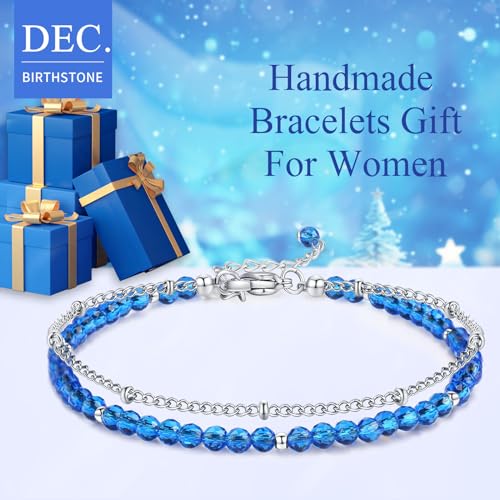 Peridot Stand Silver Gold Bracelets, Handmade Birthstone Stack Bracelet Crystal Gemstones Bead Chain Gift for Women, 8" - color: Silver-12-Sea Blue Spinel