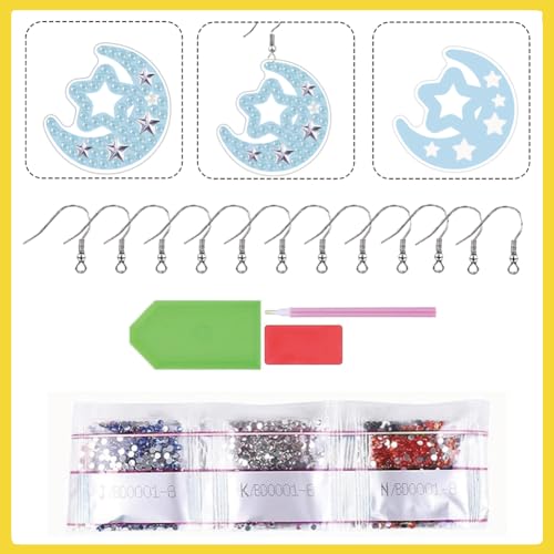 BEUNITONE 12 Pairs Crystal Star Diamond Art Earring Making Kits for Adults, DIY Drop Dangle Earring Making Supplies Kit, Fun Duck Art Earrings Ornament for Women Birthdays Holiday Handmade Gift - style: Star