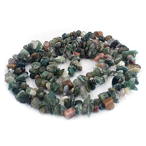 Jewelry Making 6-8mm Gemstone Fluorite Indian Moss Black Onyx Agate Aventurine Jade Opalite Carnelian Chips Beads Strand 34" (Indian Agate) - color: Indian Agate
