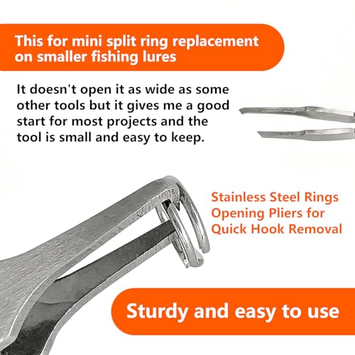 2 PCS Mini Split Ring Opener Tool, Stainless Steel Fishing Pliers for Small Rings, Quick Split Ring Plier for Lure Tuning, Keychain Organization and Jewelry Beading Repair, Portable